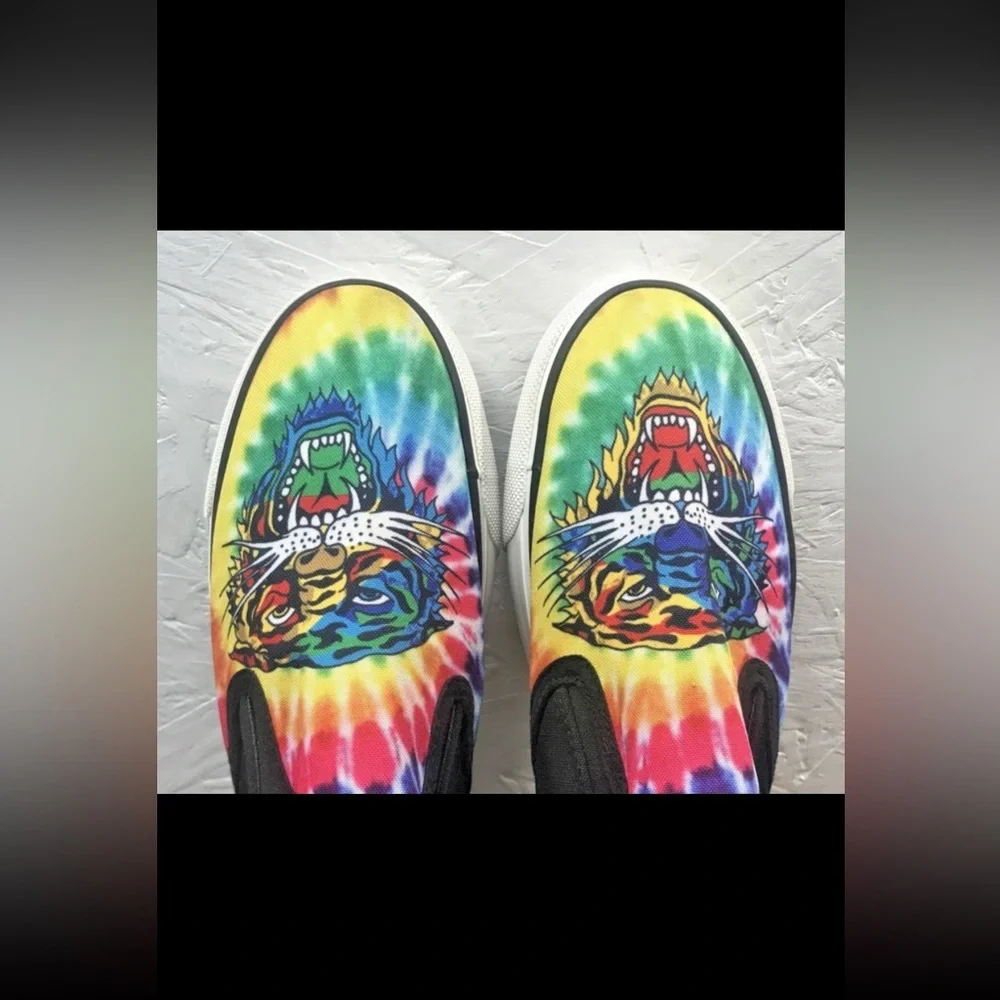 Excellent Ed Hardy Poppy-109L Tiger Black Tie-Dye Women's 9 Slip-On Sneakers